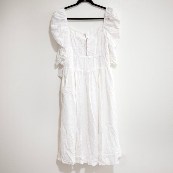 For Love & Lemons Jean Eyelet Midi Dress White Corset Puff Sleeves SZ L NWT - Picture 4 of 8